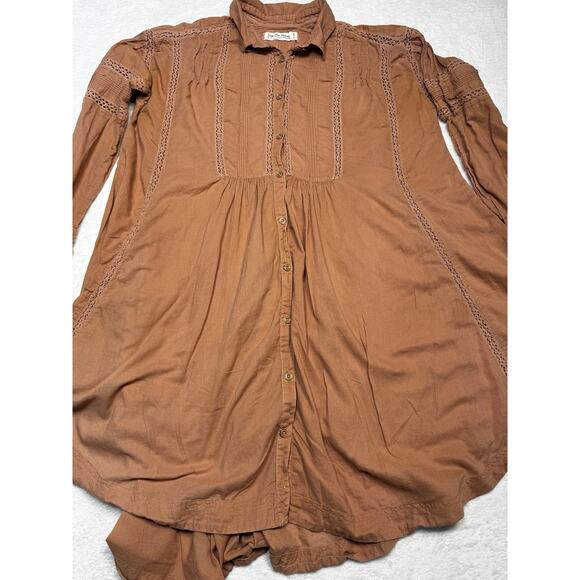 We The Free Boho Button Front Dress Small Burnt Sienna Crochet Trim Sedona Style - Picture 3 of 8